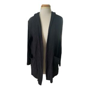 Splendid Black Open-Front Thermal Hoodie Cardigan Size Large